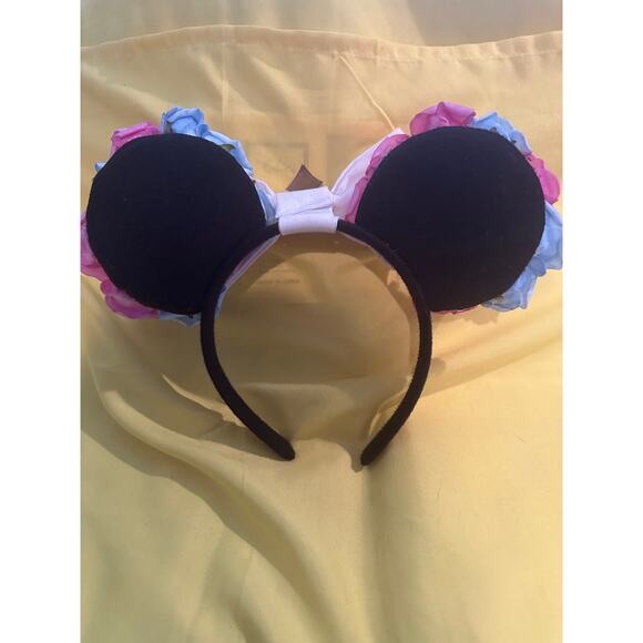 Handmade Princess Aurora Sleeping Beauty Blue Pink Flowers White Crown Bow Ears - Picture 4 of 4